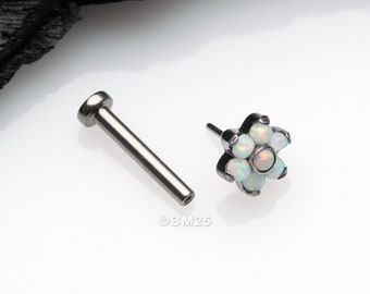 Implant Grade Titanium OneFit™ Threadless Brilliant Fire Opal Flower Top Flat Back Stud Labret-White Opal