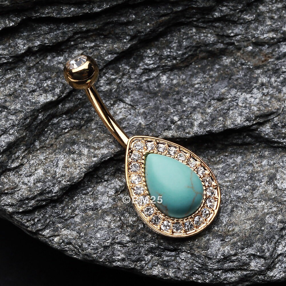 Golden Avice Turquoise Multi gem Belly Button Ring clear Gem Etsy