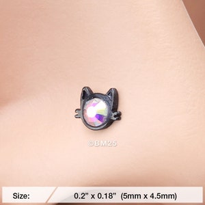 Blackline Adorable Cat Face Iridescent Sparkle Nose Stud Ring-black ...