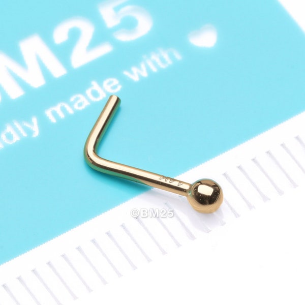 14 Karat Gold Ball Top L-Shaped Nose Ring