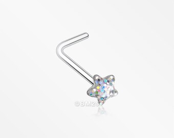 Star Glitter Sparkle L-Shaped Nose Ring-Aurora Borealis