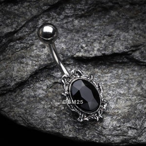 Onyx Elegance Sparkle Belly Button Ring-Black