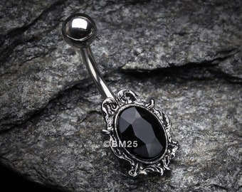 Onyx Elegance Sparkle Belly Button Ring-Black