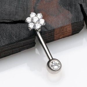 Implant Titanium Flower Sparkle Internally Threaded VCH Bent Barbell