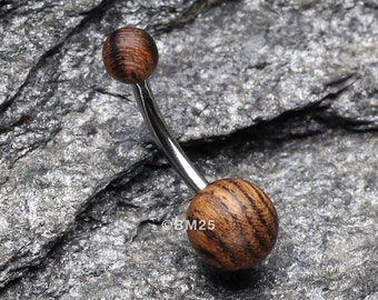 Organic Zebra Wood Belly Button Ring-Orange/Brown