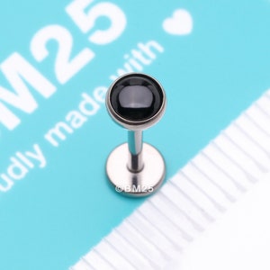 Implant Grade Titanium OneFit Threadless Bezel Black Onyx Stone Flat Back Labret