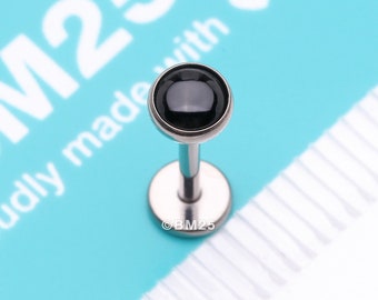 Implant Grade Titanium OneFit Threadless Bezel Black Onyx Stone Flat Back Labret