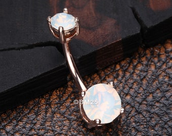 Rose Gold Opalite Sparkle Prong Set Belly Button Ring-White