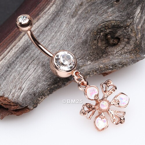 Rose Gold Opalescent Spring Wild Flower Belly Button Ring - Etsy