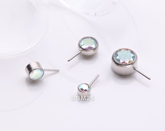 Implant Grade Titanium OneFit™ Threadless Bezel Set Sparkle Front Facing Part-Aurora Borealis