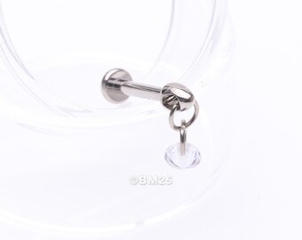 Implant Grade Titanium Simple Sparkle Dangle Internally Threaded Labret-Clear Gem