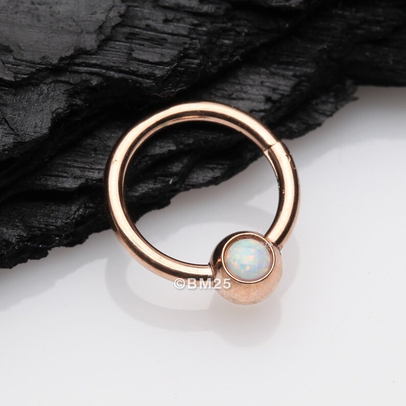White Opal Rose Gold Fire Opal Sparkle CBR Style Seamless Clicker Hoop Ring