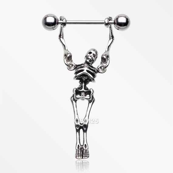 A Pair of Crux Skeleton Hanging Nipple Barbell