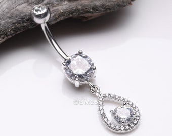 Luscious Teardrop Multi-Gem Sparkle Belly Button Ring-Clear Gem