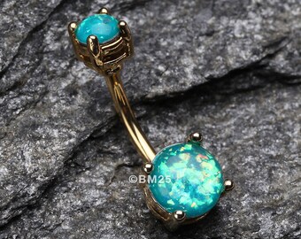 Golden Opal Sparkle Prong Set Belly Button Ring-Teal