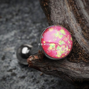 Opal Sparkle Barbell Tongue Ring-Pink