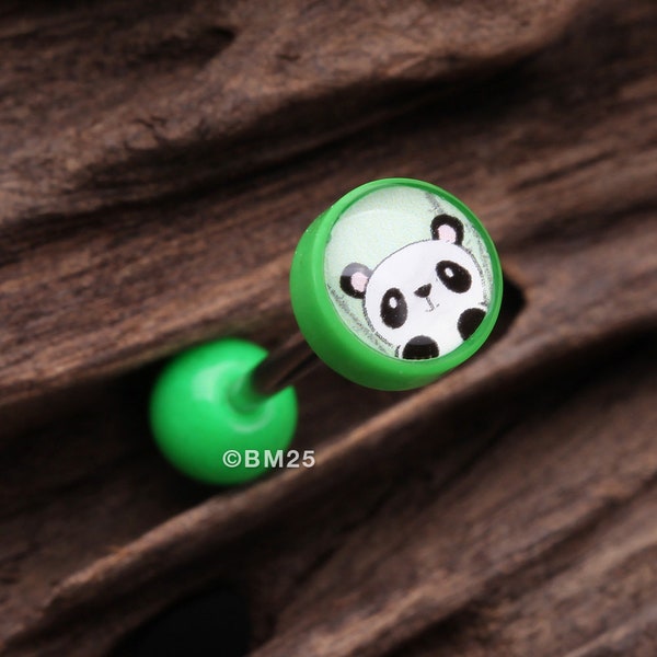 Panda the China Icon Top Acrylic Barbell Tongue Ring-Green