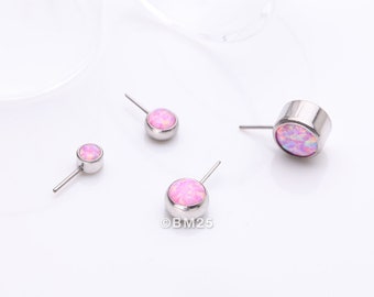 Implant Grade Titanium OneFit™ Threadless Bezel Set Fire Opal Front Facing Part-Pink Opal