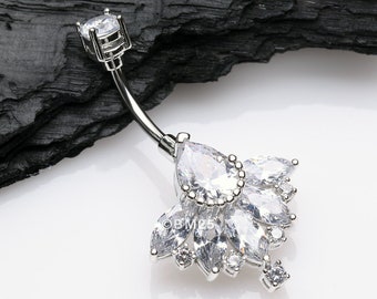 Floral Elegant Art Deco Sparkle Belly Button Ring-Clear Gem