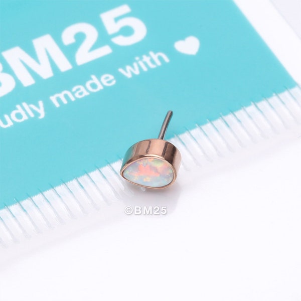 Implant Grade Titanium OneFit™ Threadless Rose Gold Fire Opal Teardrop Top Part-White Opal