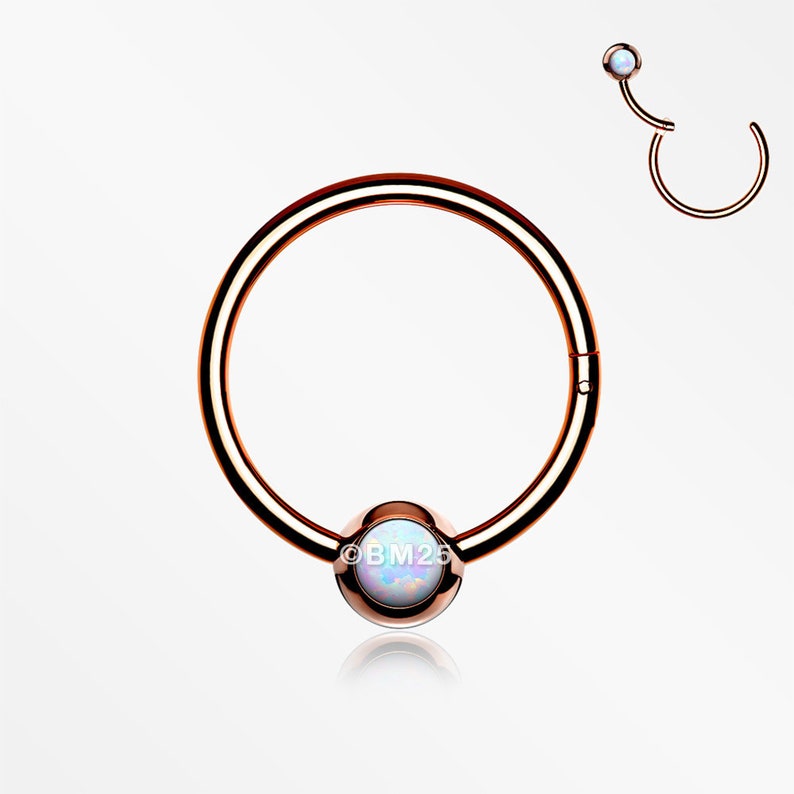 White Opal Rose Gold Fire Opal Sparkle CBR Style Seamless Clicker Hoop Ring