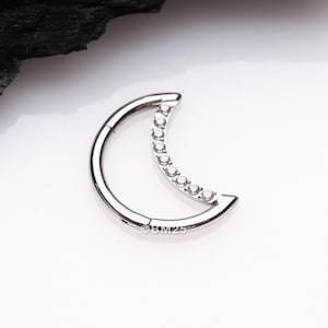 Brilliant Sparkle Gem Lined Crescent Moon Seamless Clicker Hoop Ring-Clear Gem