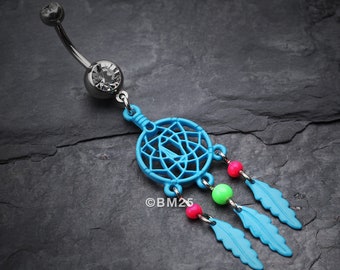 Enchanted Links Dream Catcher Belly Ring-Teal