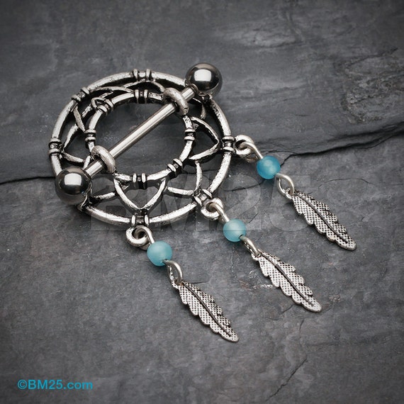 A Pair of Classic Dreamcatcher Feather Nipple Shield Ring