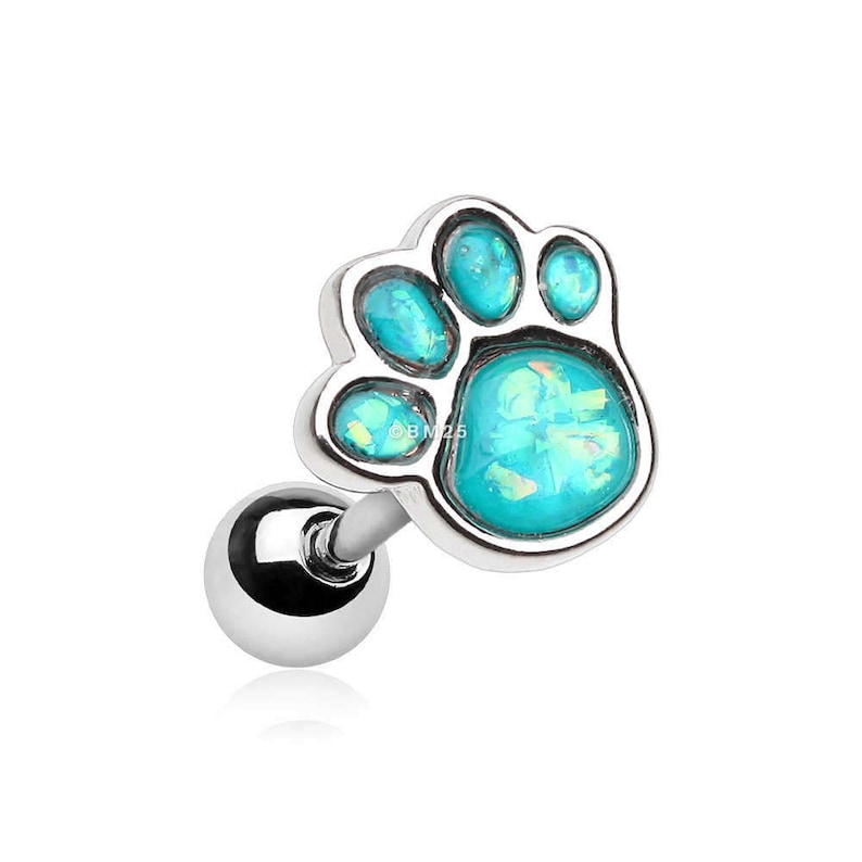 Adorable Paw Print Opal Sparkle Cartilage Tragus Earring
