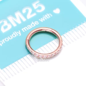 Implant Grade Titanium Rose Gold Brilliant Sparkle Gems Lined Clicker Hoop Ring-Clear Gem