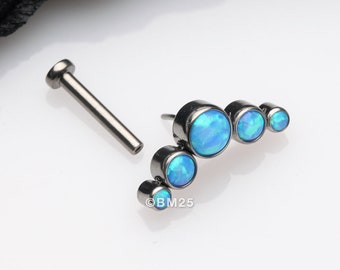 Implant Grade Titanium OneFit™ Threadless Journey Fire Opal Curve Top Flat Back Stud Labret-Blue Opal