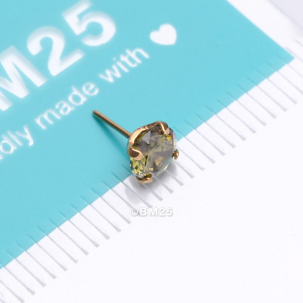 Pure24K Implant Grade Titanium OneFit™ Threadless Peridot CZ Prong Set Birthstone Gem Top Part