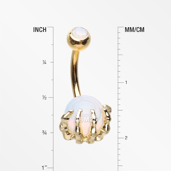Golden Moonstone Orb Shine Skeleton Hand Belly Button Ring Etsy