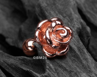 Rose Gold Steel Rose Blossom Cartilage Tragus Earring