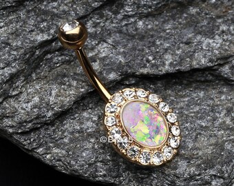 Goldener Opal-Elegance-Bauchnabelring – klares Juwel