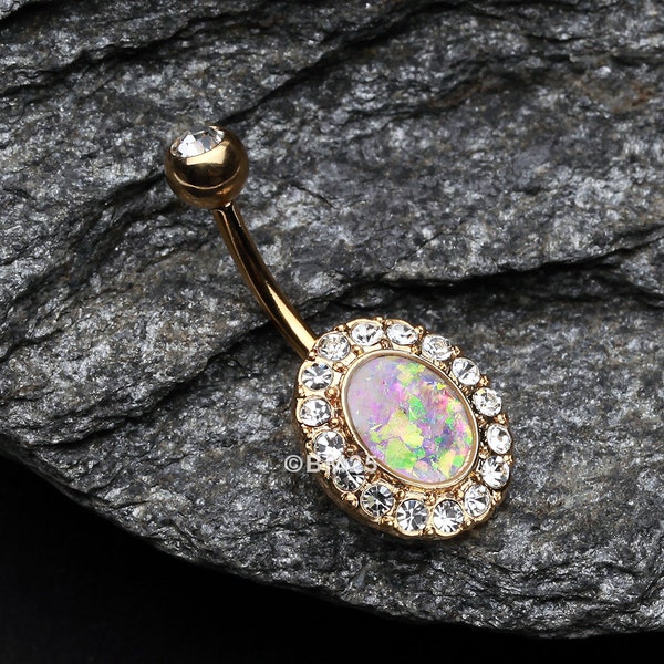 Golden Opal Elegance Belly Button Ring-Clear Gem