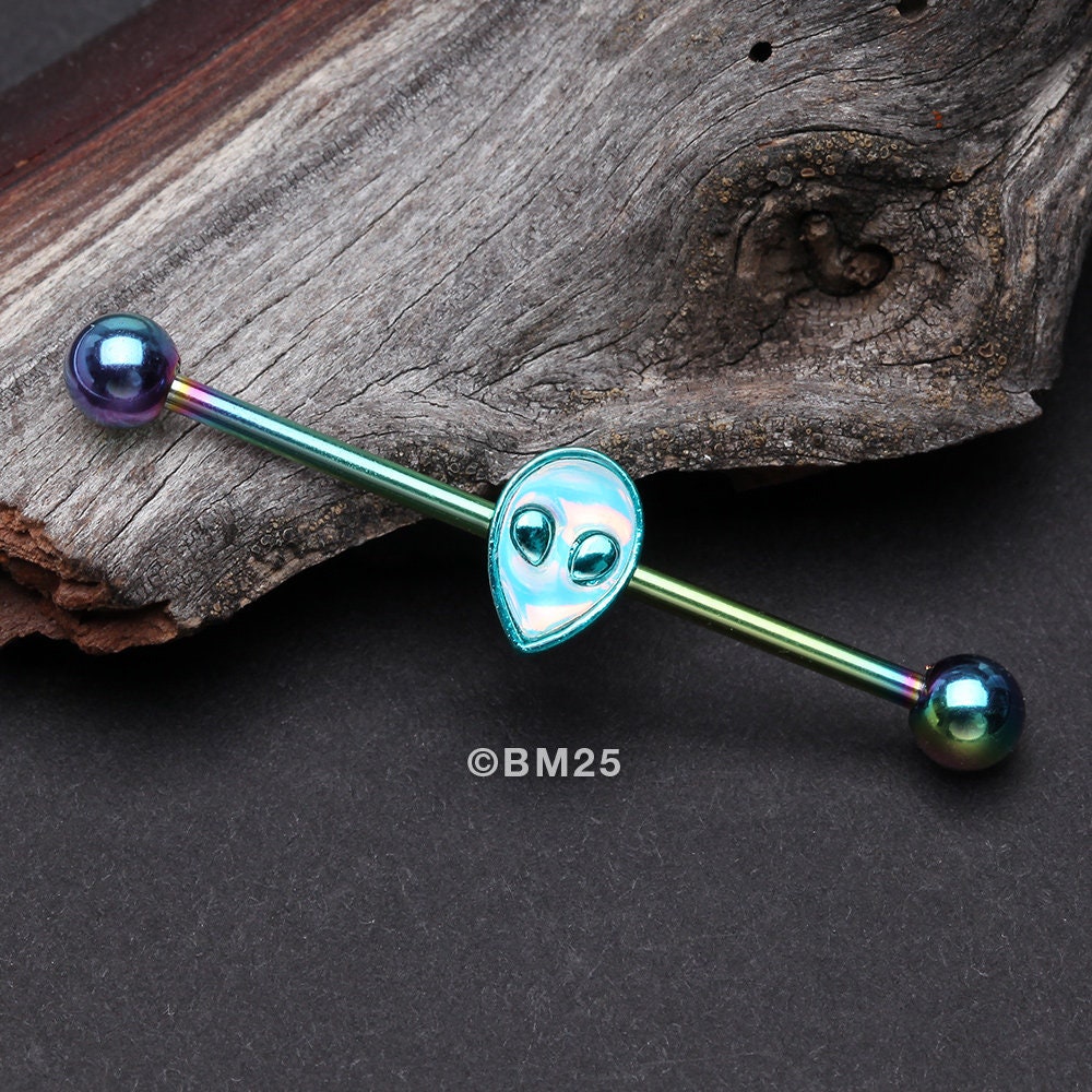 Colorline Iridescent Revo Alien Head Industrial Barbell Rainbow