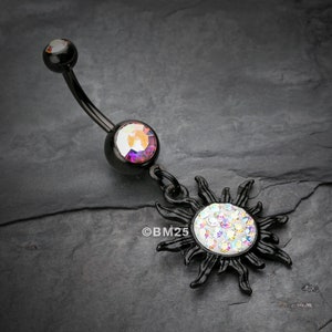 Blackline Multi-Gem Blazing Sun Belly Button Ring-Aurora Borealis