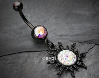 Blackline Multi-Gem Blazing Sun Belly Button Ring-Aurora Borealis