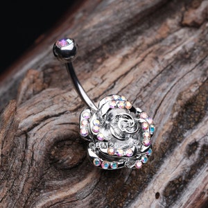 Gleam Rose Blossom Belly Button Ring-aurora Borealis - Etsy
