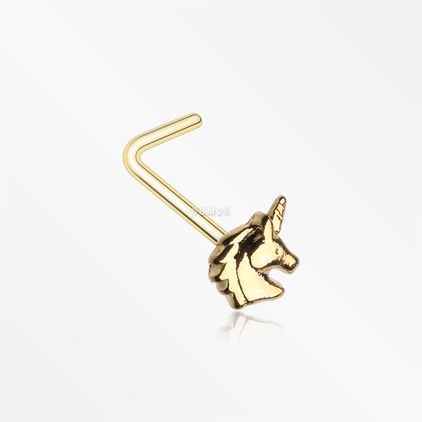 Golden Unicorn Stay Magical L-Shaped Nose Ring