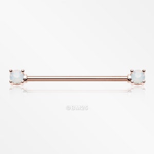 Rose Gold Opalite Gem Prong Industrial Barbell-White