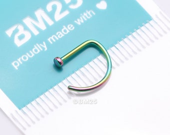 Implant Grade Titanium Colorline D-Shaped Flat Circle Top Nose Hoop-Rainbow