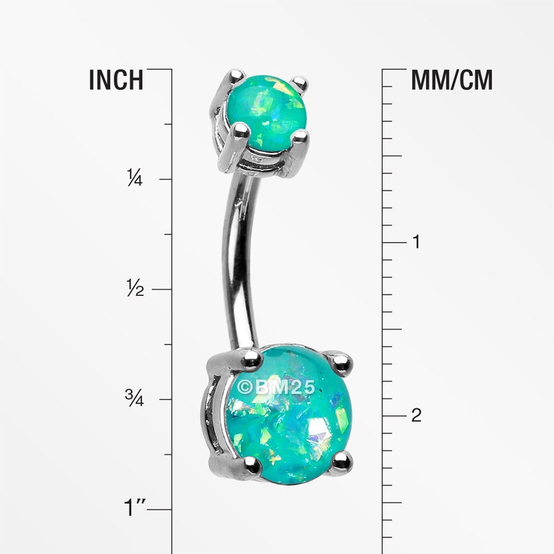 Opal Sparkle Prong Set Belly Button Ring-Teal