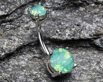 Opalite Sparkle Prong Set Belly Button Ring-Pacific Opal