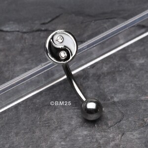 Classic Yin Yang Sparkle Curved Barbell-Clear Gem