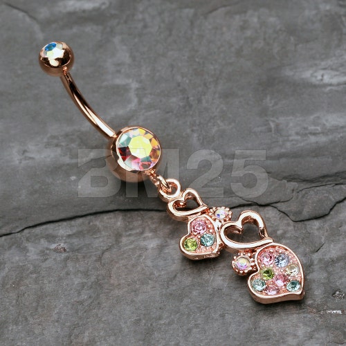 Rose Gold Belly Ringlarge Crystal Belly Ring Belly Button Etsy