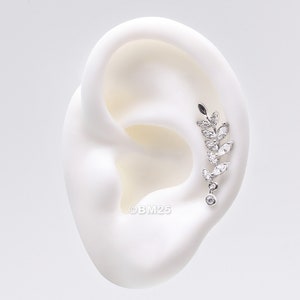 A Pair of Leaf Vine Sparkle Journey Ear Climber Earring-Clear Gem