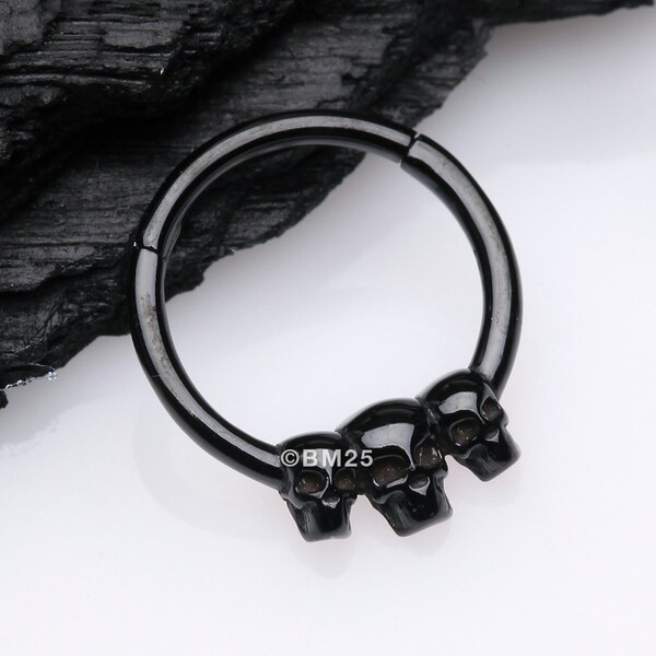 Blackline Triple Death Skull Seamless Clicker Hoop Ring