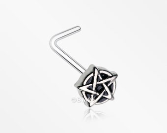 Black Pentagram Star Gothic L-Shaped Nose Ring